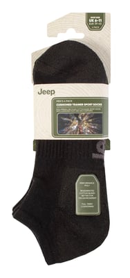 Heren Gevoerde Trainingssokken | Jeep | 4-Pack Ademend Gevoerde Korte Sokken - Zwart