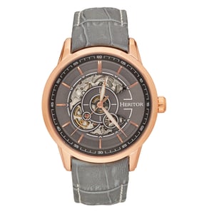 Heritor automatisch Davies semi-skelet lederen band horloge