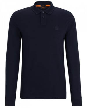 BOSS Orange Passerby Heren Lange Mouw Stretch-Katoenen Polo met Logo Patch NOS