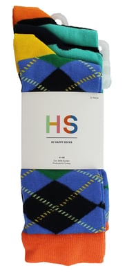 HS by Happy Socks - Heren 3-Pack Leuke Novelty Dress Socks - Ruit (Blauw)