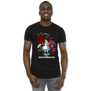 Disney Heren Alice In Wonderland Bloemen T-Shirt (Zwart)