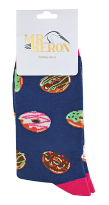 Mr Heron bamboesokken met nieuw patroon voor heren - Donuts (Marine)