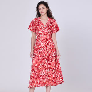Wikkel midi abstracte print midi -jurk