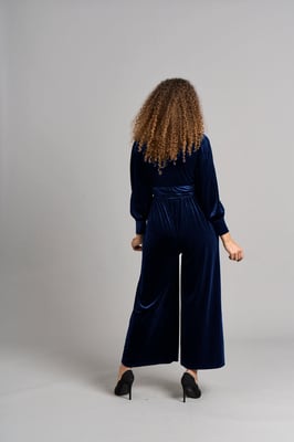 Ava jumpsuit van fluweel - Blauw