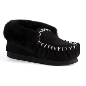 Aus Wooli "Waterloo" Australia Hand Stitched Womens Sheepskin Moccasin, Zwart