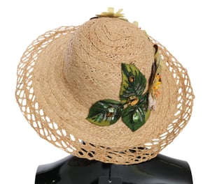 Dolce & Gabbana Dames Beige Breedgerande Gebloemde Emmerhoed Capello