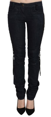 Just Cavalli Vrouwen Zwarte Skinny Broek met Lage Taille Vlechtwerk