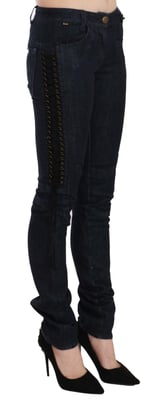 Just Cavalli Vrouwen Zwarte Skinny Broek met Lage Taille Vlechtwerk