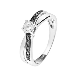 Solitaire 4,5 mm zwart en wit zirkoniumoxiden 925 - zwart-wit