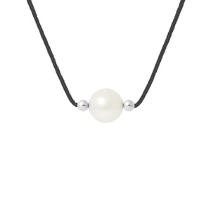 Zoetwaterparels Ketting Rond 9-10 mm White Nylon Black 925