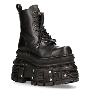 New Rock metalen zwart leren militaire laarzen - MILI083CCT-C4