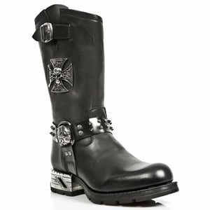 New Rock heren zwart lederen gotische cowboylaarzen - MR030-S1