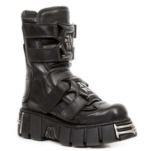 New Rock Punk halfhoge zwarte leren laarzen-M-422-S1
