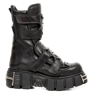 New Rock Punk halfhoge zwarte leren laarzen-M-422-S1