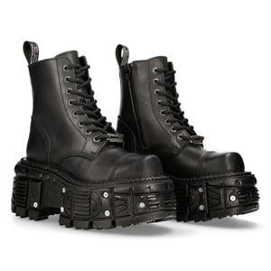 New Rock unisex zwart lederen gevechtsplatformlaarzen - TANK083-C1