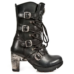 New Rock dames zwart lederen metalen gotische laarzen - TR003-S1