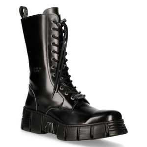 New Rock Boots Leren toren-bikerlaarzen met middelhoge kuit - M-WALL027N-C2