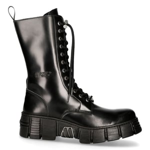 New Rock Boots Leren toren-bikerlaarzen met middelhoge kuit - M-WALL027N-C2