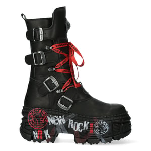 New Rock halfhoge punk lederen laarzen-WALL028B-C1