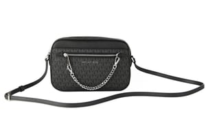 Michael Kors Jet Set Item Grote Oost-West handtekening leder Zip Chain Crossbody handtas (zwart PVC / zwart)