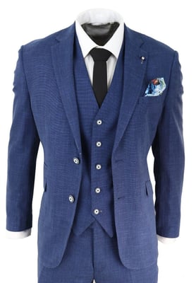 Heren 3-delig blauw linnen zomer lente klassiek pak