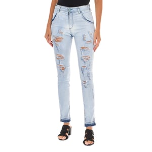 Lange denim broek versleten en gescheurd effect 10DBF0803 vrouw