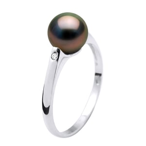 Tahitian Pearl Ring Ronde 8-9 mm en 0020 Cts Diamond White Gold 18 Karaat