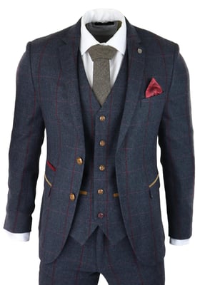 Heren Herringbone Tweed Kostuum 3-delig Marineblauw Peaky Blinders 1920s Tailored Fit