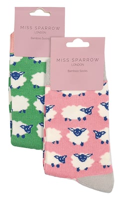 Set van 2 sokken met dierenprint voor meisjes | Miss Sparrow | Casual grappig patroon crew bamboe sokken | Grappige nieuwe sokken voor kinderen - Schaap