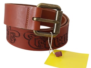 Just Cavalli Damesriem Bruin leder Logo Brons Rustiek Metalen Gesp