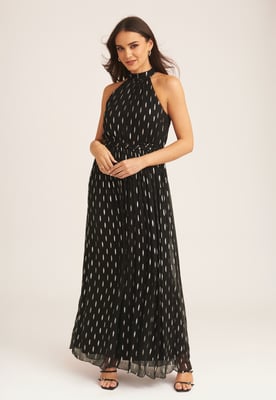 Jacquard maxi-jurk met halternek