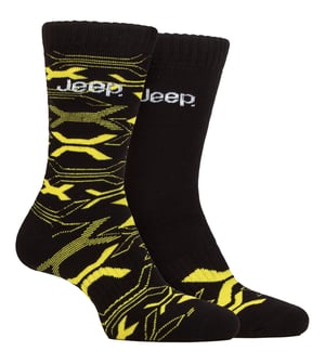 Heren Bamboe Werk Bood Socks | Jeep | Zachte en Ademend Dikke Heavy Duty Gevoerde Sokken, Gebreide Geribbelde Wandelsokken - Zwart / Geel