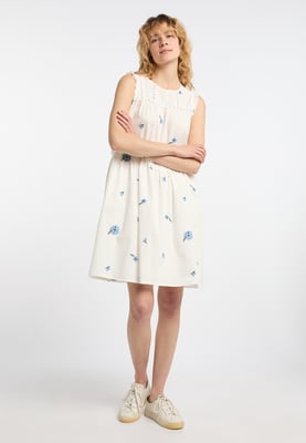 Dreimaster midi-jurk Dames Wol Wit Blauw