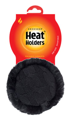 Heat Holders - Gebreide oorwarmers voor dames met imitatiebont - Zwart
