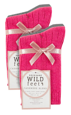 Wildfeet - 4 Paar Dames Cashmere Boot Sokken | Ribgebreide Wollen Bed Sokken - Roze / grijs