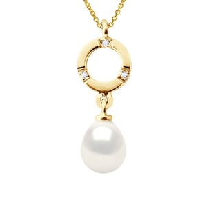 Diamond Pendant 0.010 Cts Gekweekte Pearl Zoetwater 7-8mm White Pear geel goud