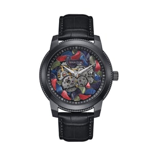 Heritor automatisch Emmanuel semi-skelet lederen bandhorloge