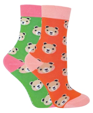 Set van 2 sokken met dierenprint voor meisjes | Miss Sparrow | Casual grappig patroon crew bamboe sokken | Grappige nieuwe sokken voor kinderen - Beren