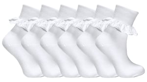 Set van 6 katoenen babysokken met stroken kant voor meisjes - Wit