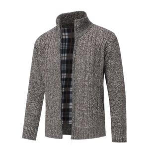 Herenvest met ritssluiting Grof gebreid vest met opstaande kraag voor winterbruin