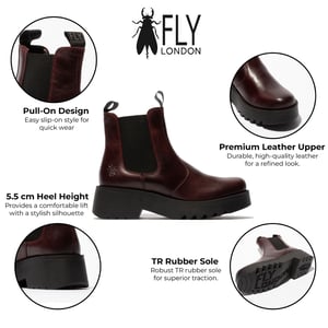 Fly London Dames Wijn MEDI789 Wedged Chelsea Enkel Leren Platform Laarzen