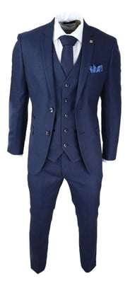 Heren 3-delige marineblauwe birdseye tweed klassieke pak