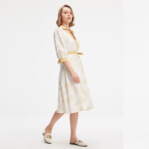 Bi-material wrap jurk met tropische print