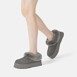EVER AU Dames Leren Pantoffels - Topknot