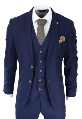 Heren 3-delig marineblauw Birdseye klassiek pak