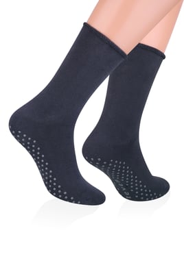 Steven - 1 Paar Heren Katoenen Pantoffelsokken met Antislip Grippers - Houtskool