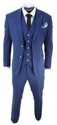 Heren 3-delig blauw linnen zomer lente klassiek pak