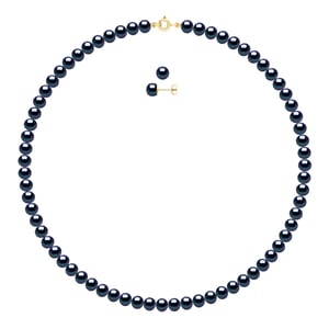 Set bestaande uit: Ketting van echte gekweekte zoetwaterparels semi rond 6-7 mm
