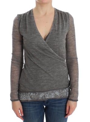 Ermanno Scervino Dames Trui in Grijze Wol Blend Stretch Lange Mouwen
