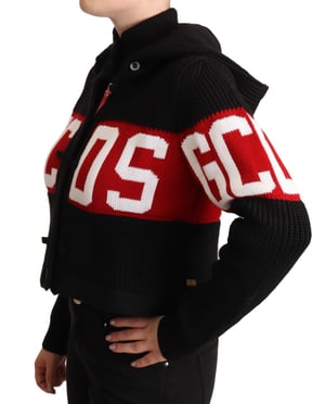 GCDS Vrouwen Zwart Cashmere Hooded Button Down Logo Cardigan Jacket